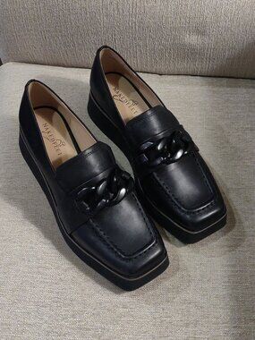 Naked Feet Privy Leather Platform Loafer In Black SIZE US 8